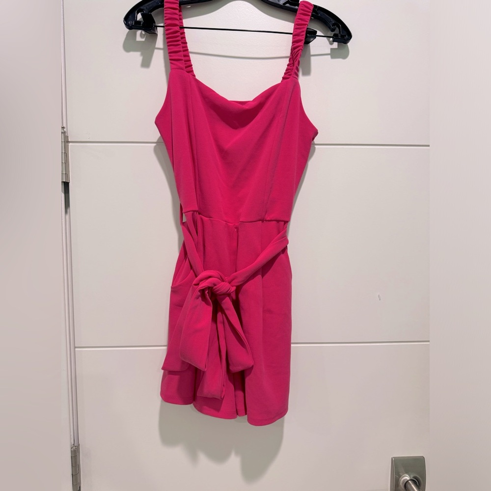 Pink Casual Romper with Tie